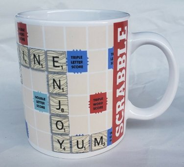 2016 HASBRO SCRABBLE Mug Hot Chocolate Cocoa ENJOY Board Game Theme Coffee Mug