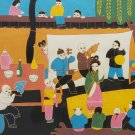 Signed Chinese Oriental Village Musical Primitive Naif Asian Art Painting China Signed Chinese Oriental Village Musical Primitive Naif Asian Art Painting China