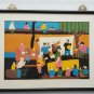 Signed Chinese Oriental Village Musical Primitive Naif Asian Art Painting China