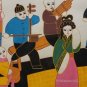 Signed Chinese Oriental Village Musical Primitive Naif Asian Art Painting China