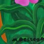 1985 Martin Bessega Two Parrots Naif Painting PARIS Argentina Venezuela Artist