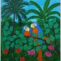1985 Martin Bessega Two Parrots Naif Painting PARIS Argentina Venezuela Artist