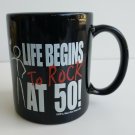 LIFE BEGINS TO ROCK AT 50 Black Birthday Celebration Half Century Age Coffee Mug