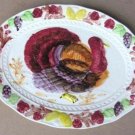 Vintage Thanksgiving Hand-painted Color Porcelain White Turkey Embossed Platter