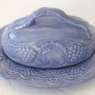 1966 Vintage & Rare Find Light Blue Collectible Handmade Grape Design Ceramic Bu