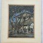 1936 Signed Esther Brock Bird Mexican Town Scene Pastel Art - Pen & Ink Drawing