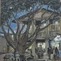 1936 Signed Esther Brock Bird Mexican Town Scene Pastel Art - Pen & Ink Drawing