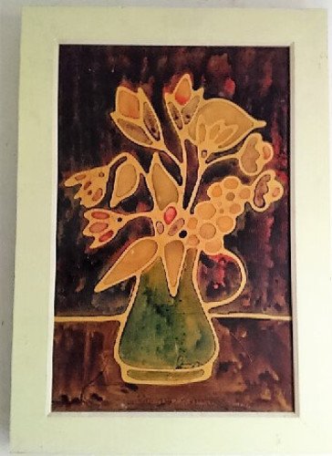 Rare, Original & Signed Marriux Flower in Vase Still Life Mixed Media Lacquer Pa