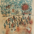 Rare 1968 YANNI POSNAKOFF Hand Signed Children & School Bus Art Litho Print