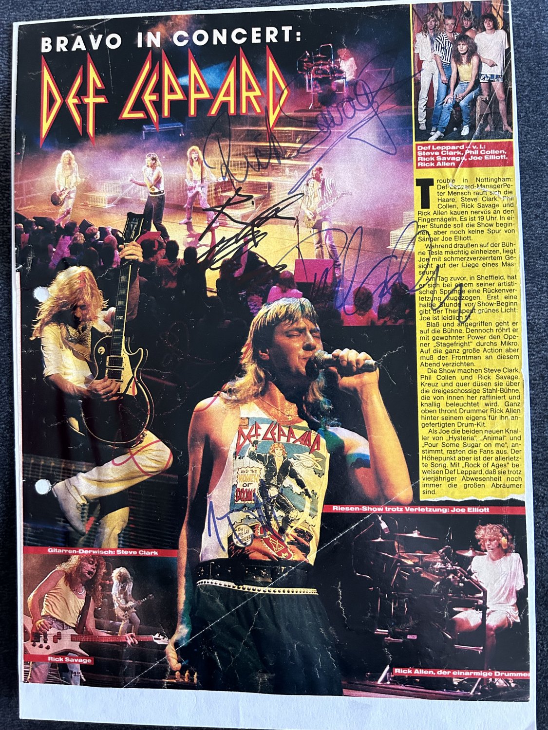 Def Leppard Signed Article/Photo Signed By All Including STEVE CLARK
