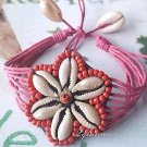 flower themed shell bead bracelet red