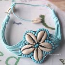 flower themed shell bead bracelet blue