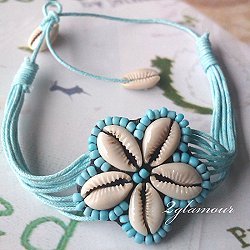 flower themed shell bead bracelet blue