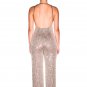 WFFS Light Brown Sequin Jumpsuit Sleeveless Deep V Neck Adjustable Straps Glam