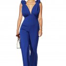 DRESS DAY Royal Blue Wide Leg Jumpsuit Deep V Neck Backless flower Petal Straps DRESS DAY Royal Blue Wide Leg Jumpsuit Deep V Neck Backless flower Petal Straps