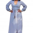 HYFVE Deep V Chiffon Maxi Dress w/ Faux Leather Belt & Cuffs Wrap V-Neck Party