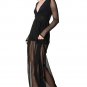 HYFVE Long Sleeve Deep V-Neck Maxi Dress Mesh Insert Shorts Elastic Waist Boho