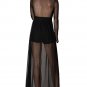 HYFVE Long Sleeve Deep V-Neck Maxi Dress Mesh Insert Shorts Elastic Waist Boho