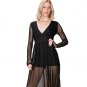 HYFVE Long Sleeve Deep V-Neck Maxi Dress Mesh Insert Shorts Elastic Waist Boho