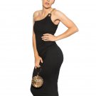 MELROSE W/LOVE Black One Shoulder Midi Dress Gold Chain Bodycon Cocktail Party MELROSE W/LOVE Black One Shoulder Midi Dress Gold Chain Bodycon Cocktail Party