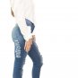 SWANK & CO. White Basic But Chic Crop Button Down Shirt Puff Sleeve Cuff L/S