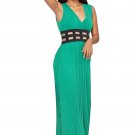 GRACIA Emerald Green Cage Cut Out Maxi Dress Empire Waist Formal Pleated Party