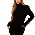SWANK & CO. Black Ribbed Turtleneck Sweater Dress Knitted Fitted Knee High SWANK & CO. Black Ribbed Turtleneck Sweater Dress Knitted Fitted Knee High