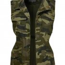 SWANK & CO. Women's Safari Camo Anorak Vest Military Style Olive Drawstring