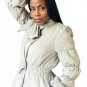 SWANK & CO. Grey Puffy Jacket with Bow Tie Neckline Wool Blend Cinched Waist