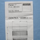 Zeiss planar 1.4 85 original specifications manual