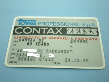Contax S2 original owner card