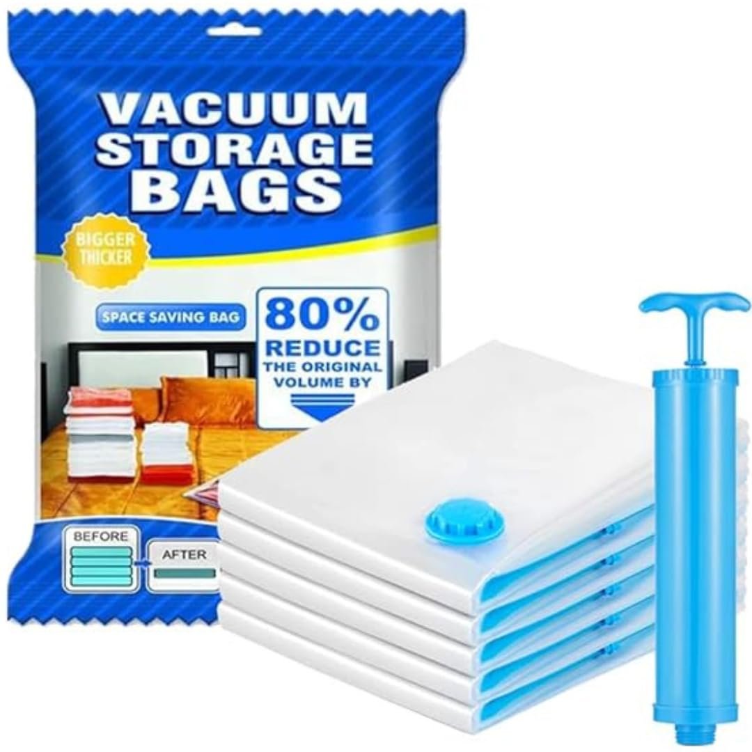Vacuum Bag, Space Saver Compression Sealer Bags with Manual Pump  (Pack of 5)