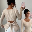 Selianne Women's Solid Color Round Neck Long Sleeve Backless Twist