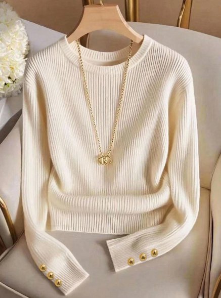 Airaco Elegant Round Neck Knit T-Shirt, Minimalist Fashion Knit Top, Autumn/Winter