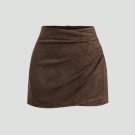 Sweetra Vintage Italian Style Maillard Color Pleated Bodycon Skirt