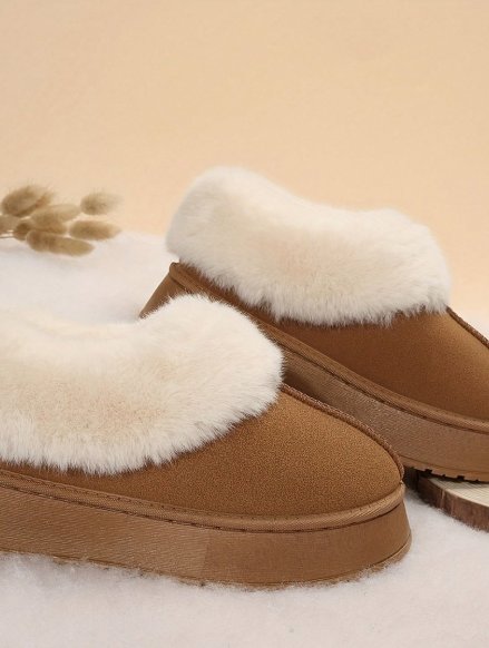 Women Slippers Winter - Thick Flat Suede Shearling Shoes