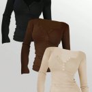 INAWLY Women's Solid Color Button Placket Long Sleeve Casual T-Shirt,