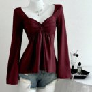 Elamini Women's Casual Twist Front V-Neck Long Sleeve T-Shirt
