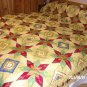 King size Gold, Red, & Green Star Quilt - measures 100x100 inches