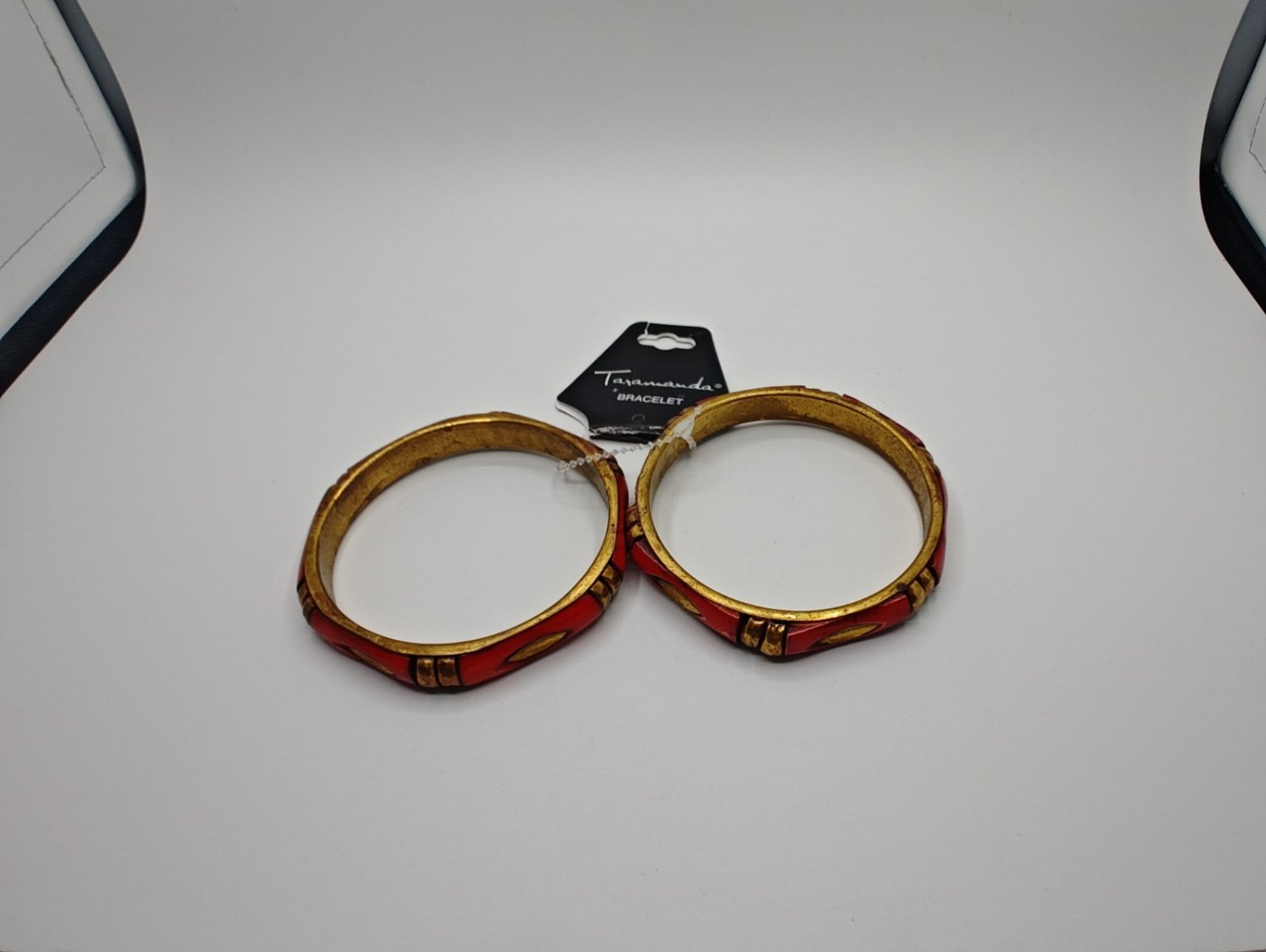Vintage Maresco Signed Gold Tone Red Enamel Hinged Bangle Bracelet