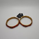 Vintage Maresco Signed Gold Tone Red Enamel Hinged Bangle Bracelet
