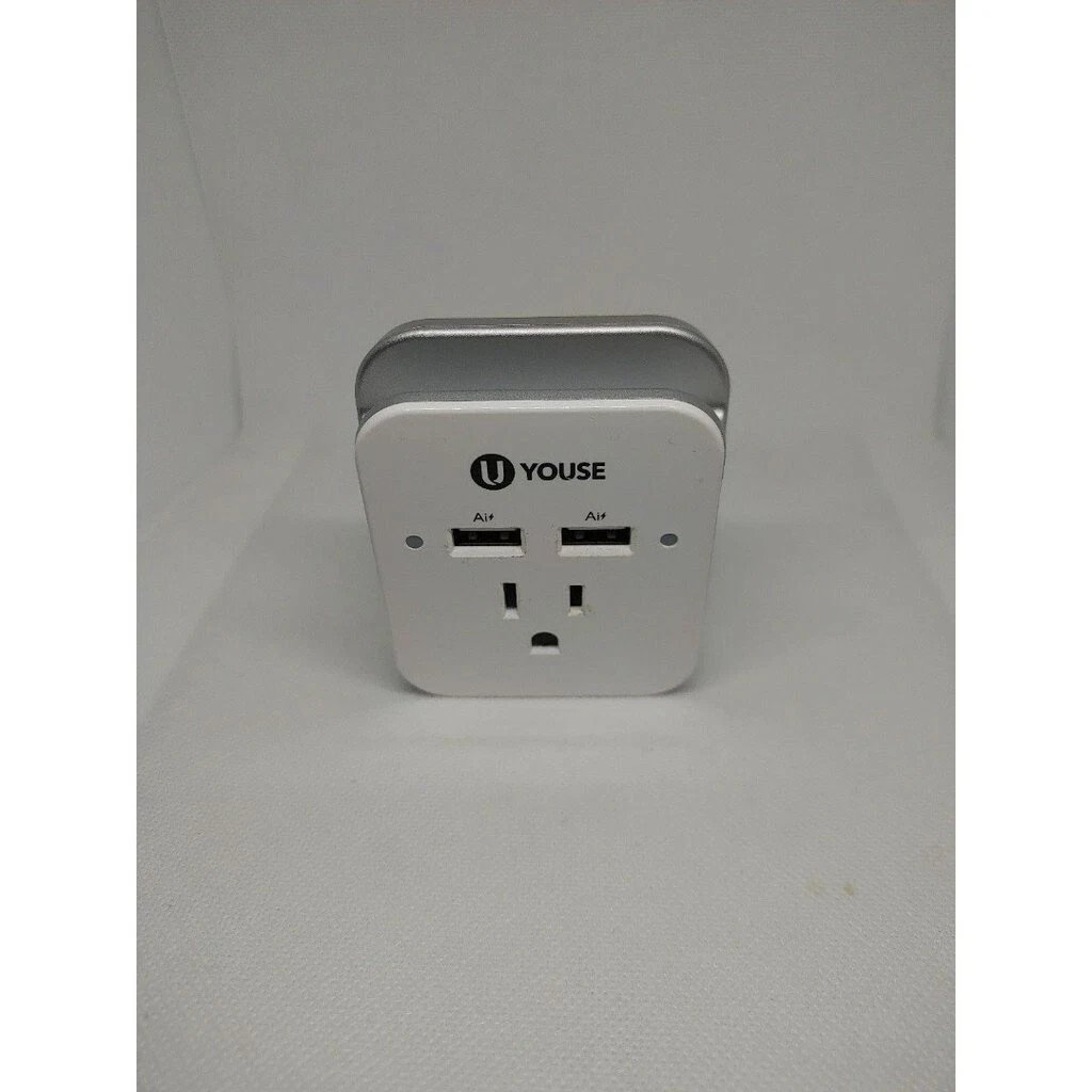 Dual USB Port Plugin Wall Plate Adapter Phone Holder 2.4 Amp LED Charge
