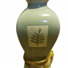 Vtg French Provincial Light Green Apple Glaze & Gold Accent Ceramic Table Lamp