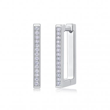 S925 Platinum Diamond Rectangle Earrings