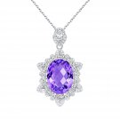 S925 Natural Amethyst Sunburst Frame Diamond Necklace