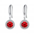 S925 Red CZ Halo Dangle Earrings