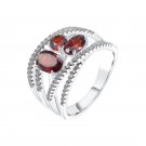 S925 Criss-Cross Design Red Garnet Ring