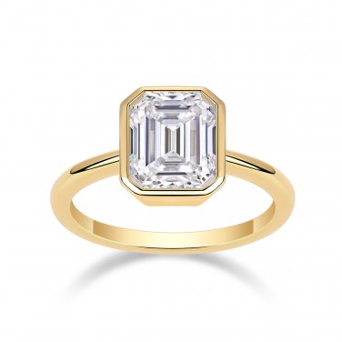 14K Gold Emerald-Cut Bezel Set Pagoda Diamond Engagement Ring