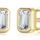 14K Gold Emerald-Cut Bezel Set Earrings