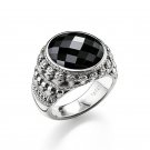S925 Men's Oval Black Onyx Skull Cocktail Ring